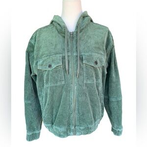 Sonoma Green Corduroy Long Sleeve Hooded Jacket-Women’s Size L-Side Pockets